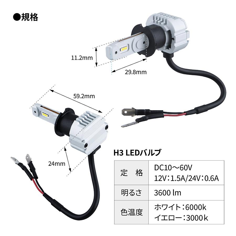 H3 LEDバルブ 12V・24V共用｜【公式】トラックショップジェット | トラックパーツ・トラック用品専門店