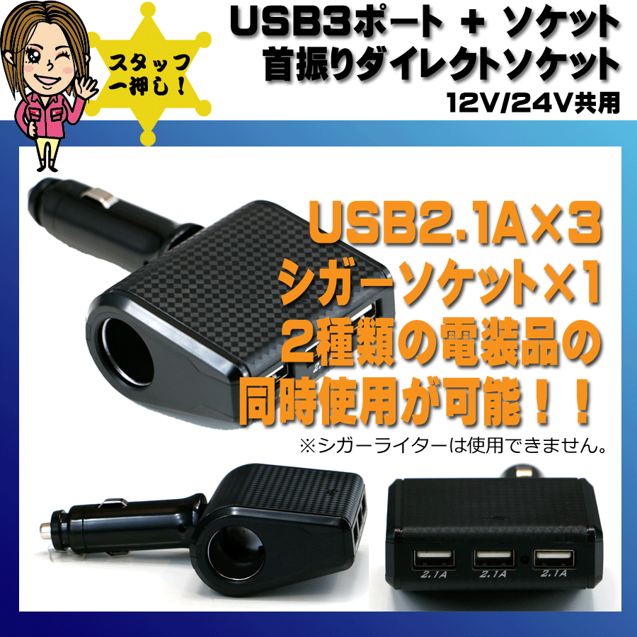 首振り 3連 USB ソケット ダイレクトタイプ プラス1ソケット